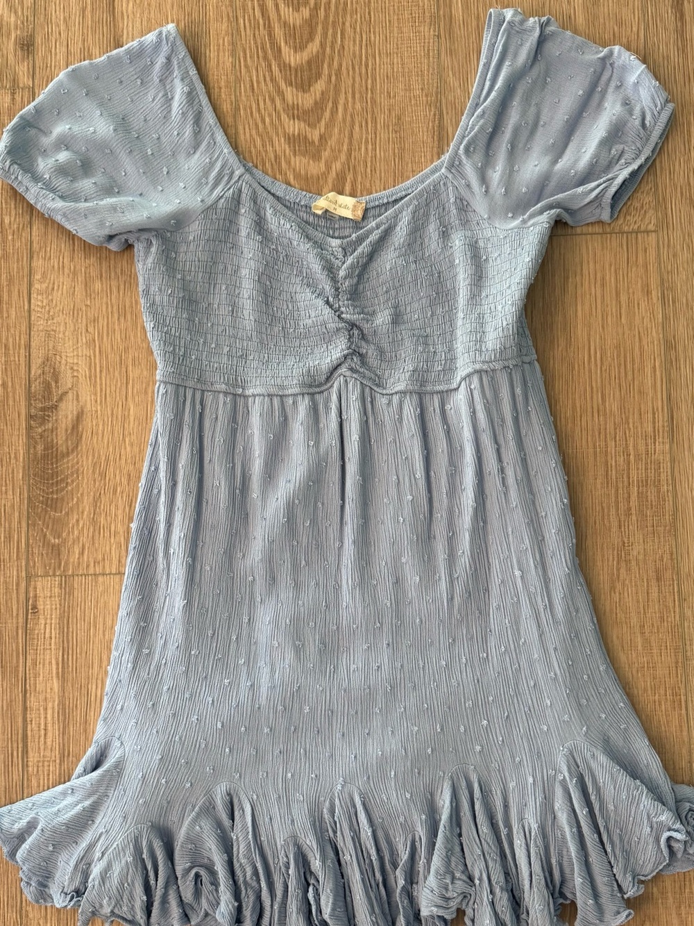 Altar'd State Light Blue Smocked Puff-Sleeve Tunic